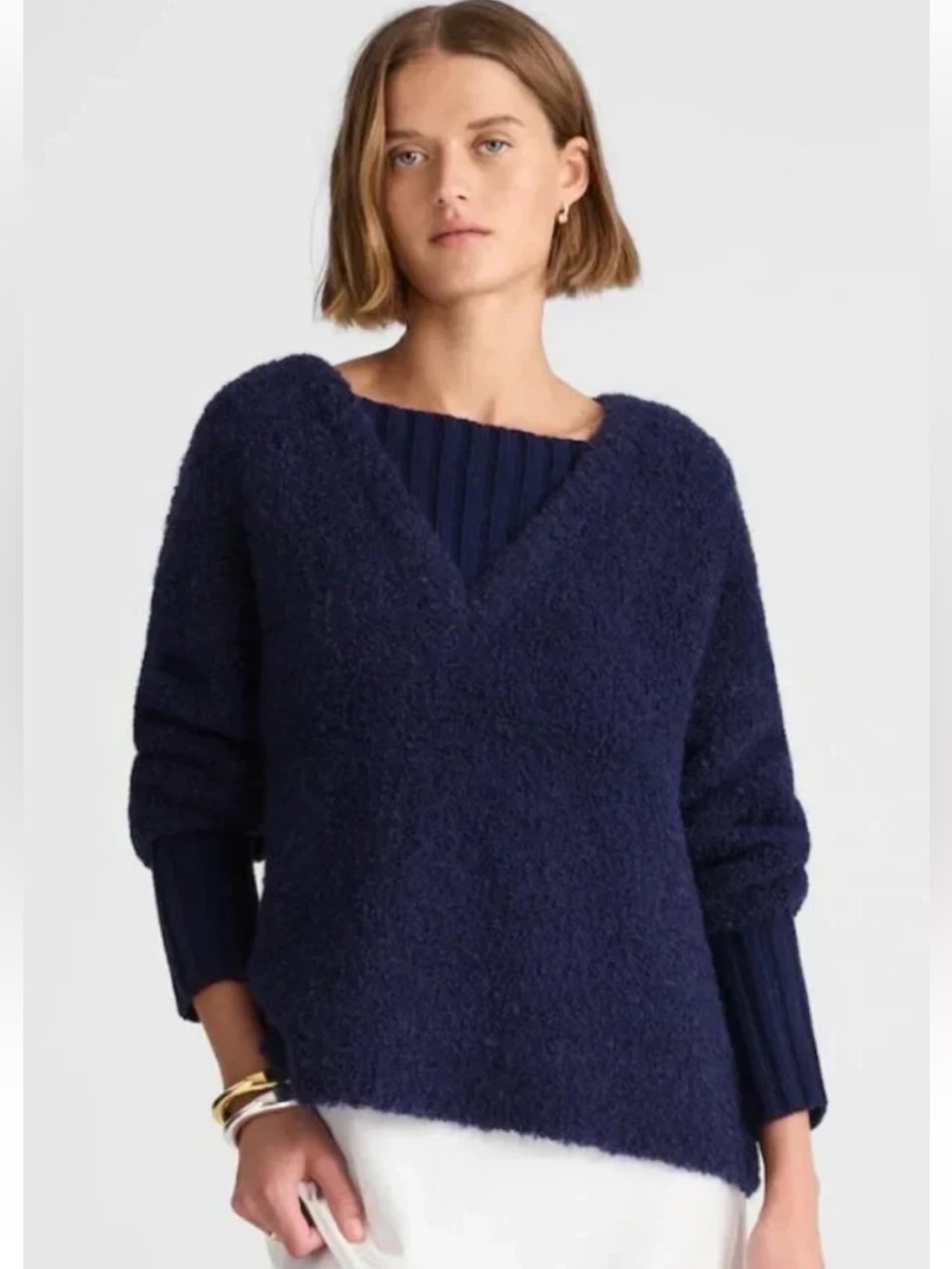 Madewell Blue Alexa Chung Boucle/Rib Hallie Long Sleeve Pullover Sweater XXS NWT